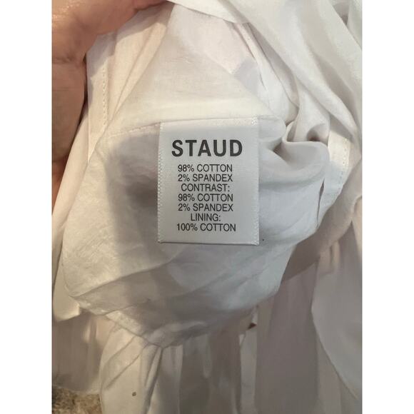 $345 STAUD Demi Dress Womens Large White Poplin Rainbow Tiered Maxi Lined Cotton - Picture 5 of 8